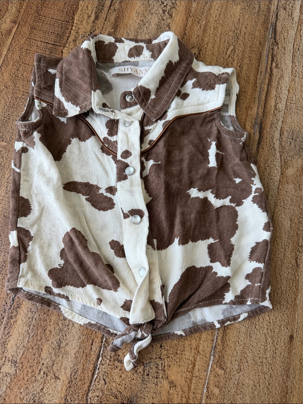 Shyanne Brown & Cream Cowprint Tie-Front Tank Top